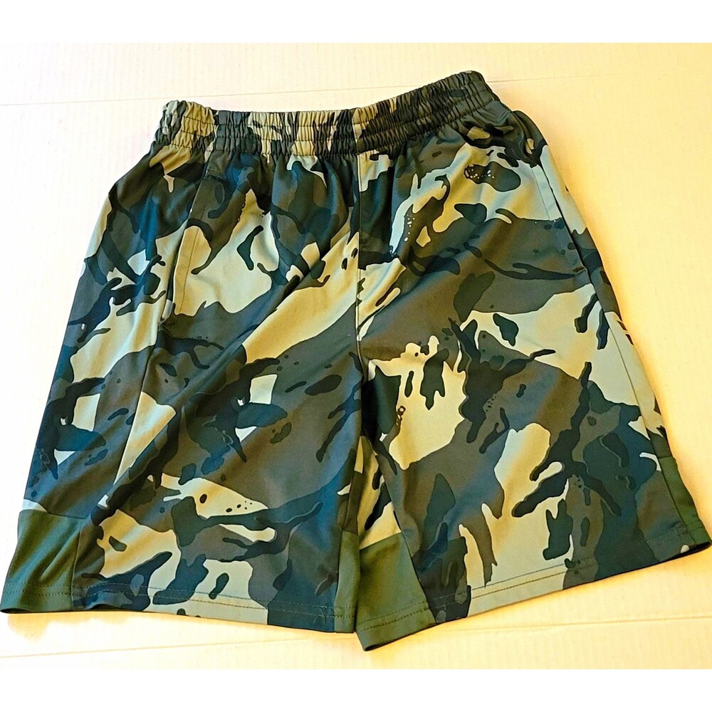 Adidas Green Camo Athletic Shorts Kids L Knit Polyester Drawstring Elastic Waist